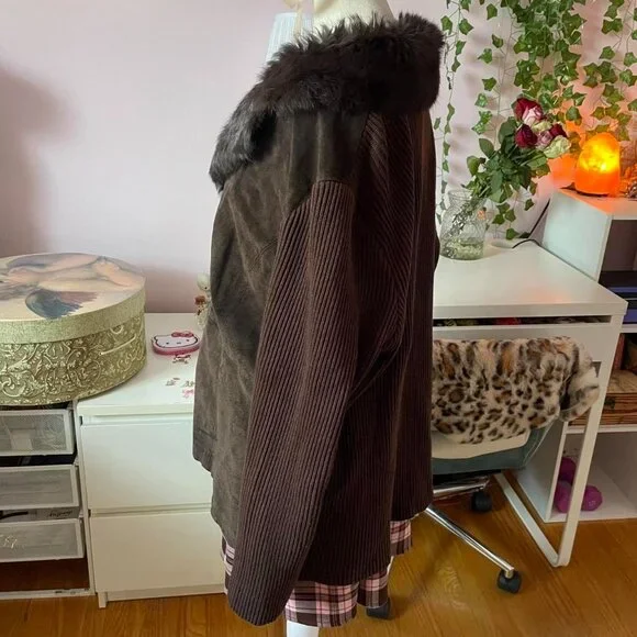Brown Leather and Rabbit Fur Jacket - Picture 2 of 6